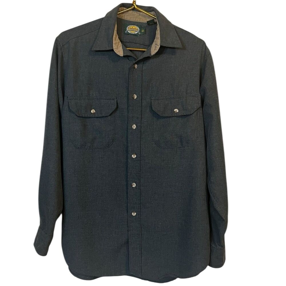 Vintage Cabela's Workwear Shirt Corduroy Collar USA 90s Classic L Gray Utility🍂